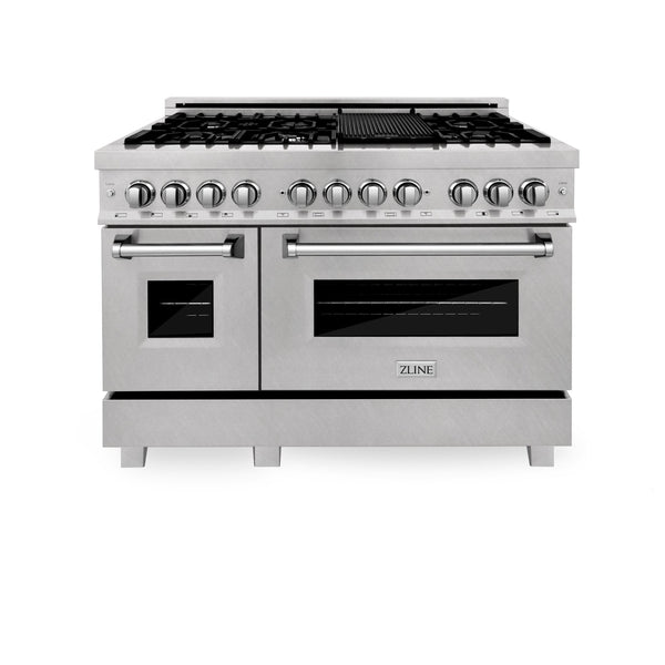 ZLINE 2 Piece Kitchen Appliance Package - 48" DuraSnow Stainless Steel Dual Fuel Range and Convertible Vent Range Hood (2KP-RASSNRH48)