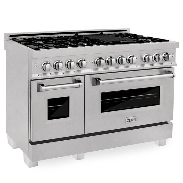 ZLINE 2 Piece Kitchen Appliance Package - 48" DuraSnow Stainless Steel Dual Fuel Range and Convertible Vent Range Hood (2KP-RASSNRH48)
