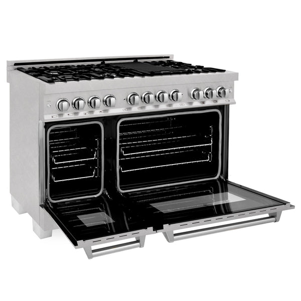 ZLINE 2 Piece Kitchen Appliance Package - 48" DuraSnow Stainless Steel Dual Fuel Range and Convertible Vent Range Hood (2KP-RASSNRH48)