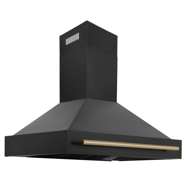 ZLINE 48" Appliance Package - Autograph Edition - Black Stainless Steel Dual Fuel Range, Range Hood, Dishwasher and Refrigeration with Champagne Bronze Accents (4AKPR-RABRHDWV48-CB)