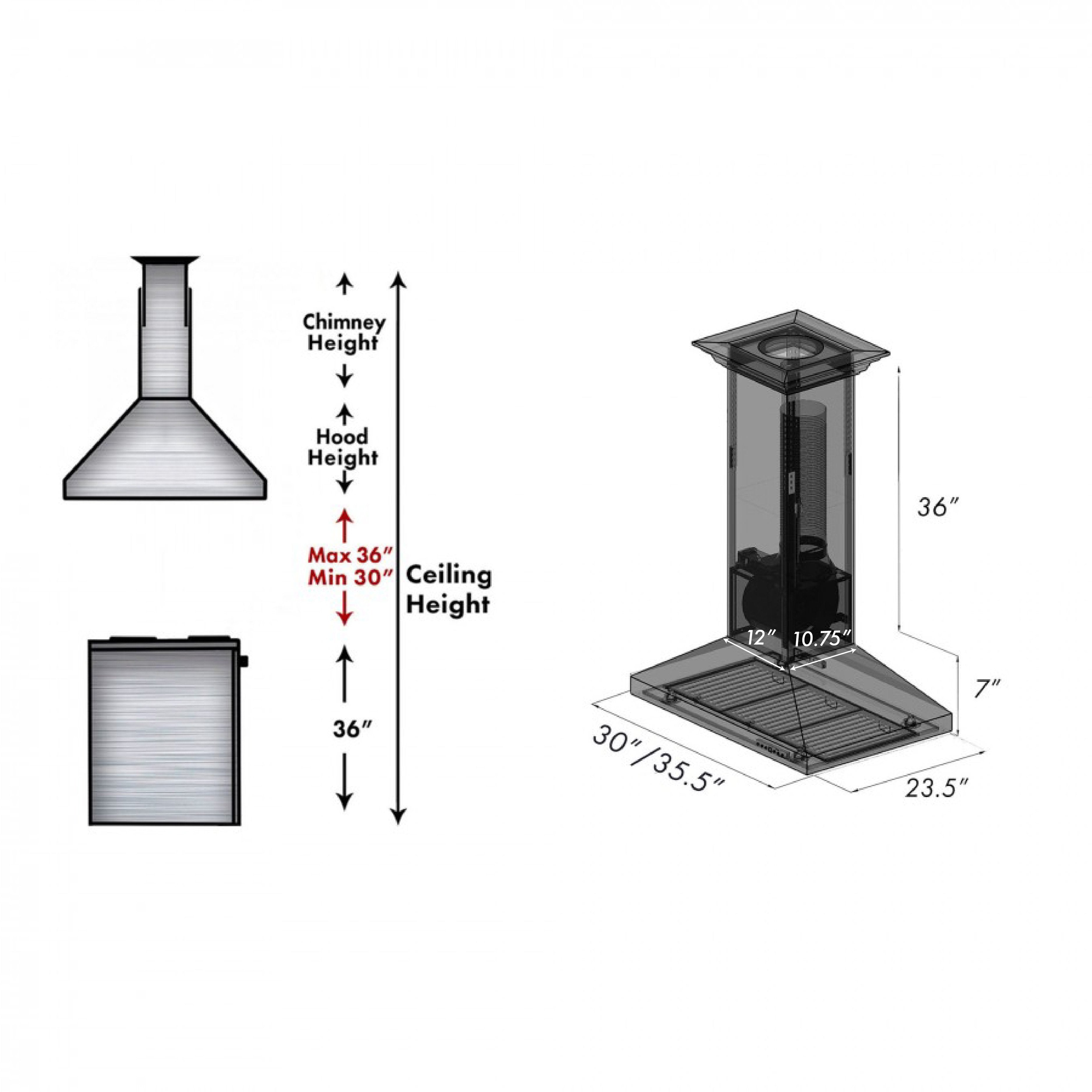 ZLINE 30 in. Designer Series Oil-Rubbed Bronze Convertible Vent Island Mount Range Hood (8GL2Bi-30)