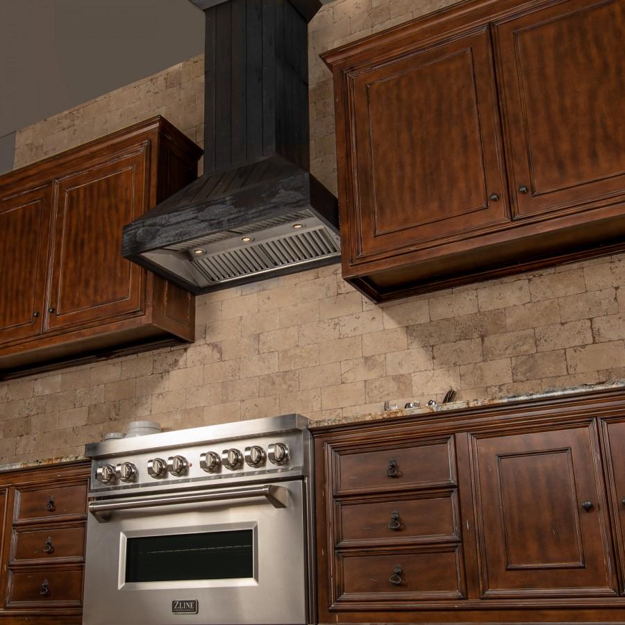 ZLINE 36 in. Shiplap Wooden Wall Mount Range Hood in Rustic Dark Finish - Includes Motor (349DD-36)