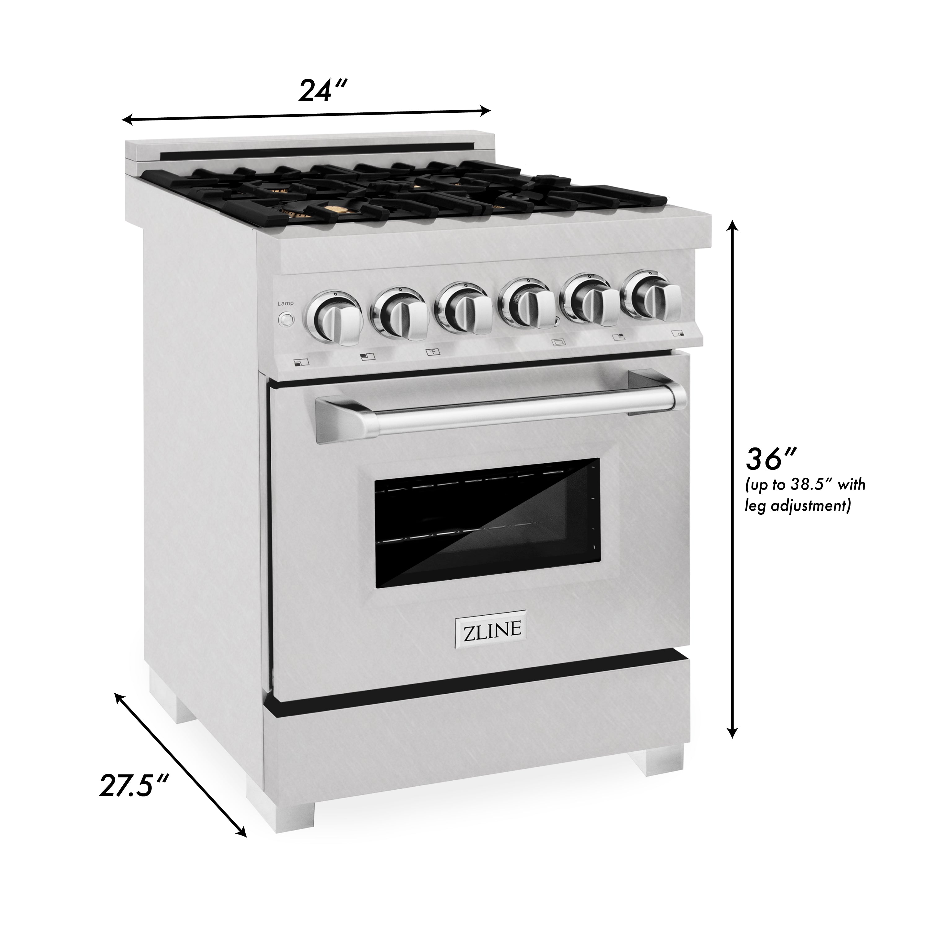 ZLINE 24 in. 2.8 cu. ft. Legacy Dual Fuel Range with Gas Cooktop and Electric Convection Oven in Satin Stainless Steel with 4 Brass Burners and Griddle (RAS-SN-BR-GR-24)