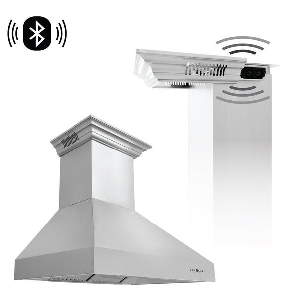 54" ZLINE CrownSound™Ducted Wall Mount Range Hood in Stainless Steel with Built-in Bluetooth Speakers (667CRN-BT-54)