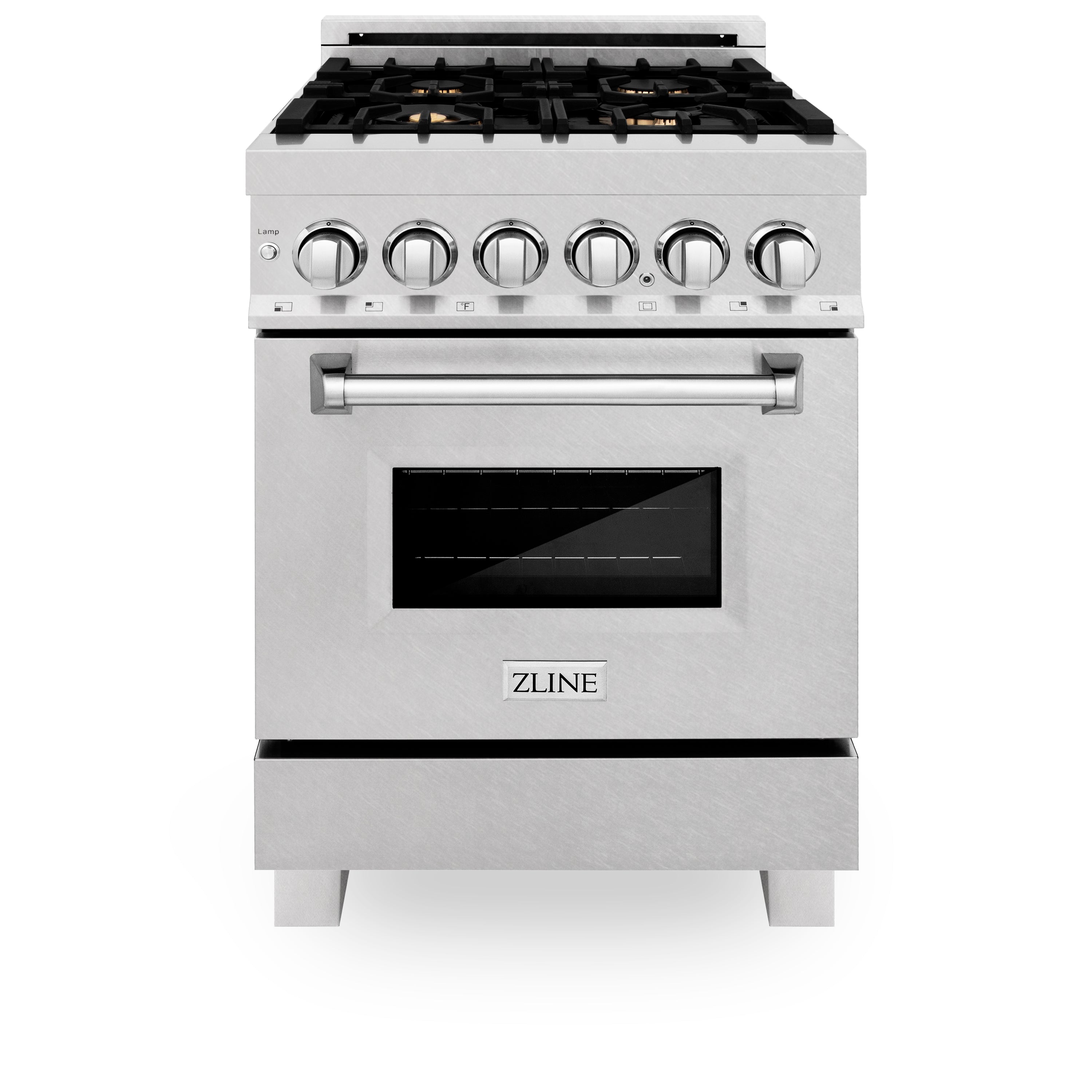 ZLINE 24 in. 2.8 cu. ft. Legacy Dual Fuel Range with Gas Cooktop and Electric Convection Oven in Satin Stainless Steel with 4 Brass Burners and Griddle (RAS-SN-BR-GR-24)