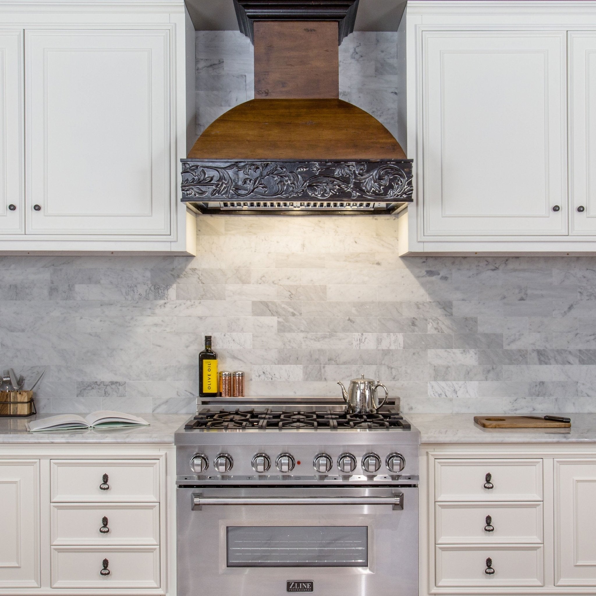 ZLINE 36 in. Ducted Wooden Wall Mount Range Hood with Dual Remote Blower in Antigua and Walnut (393AR-RD-36)