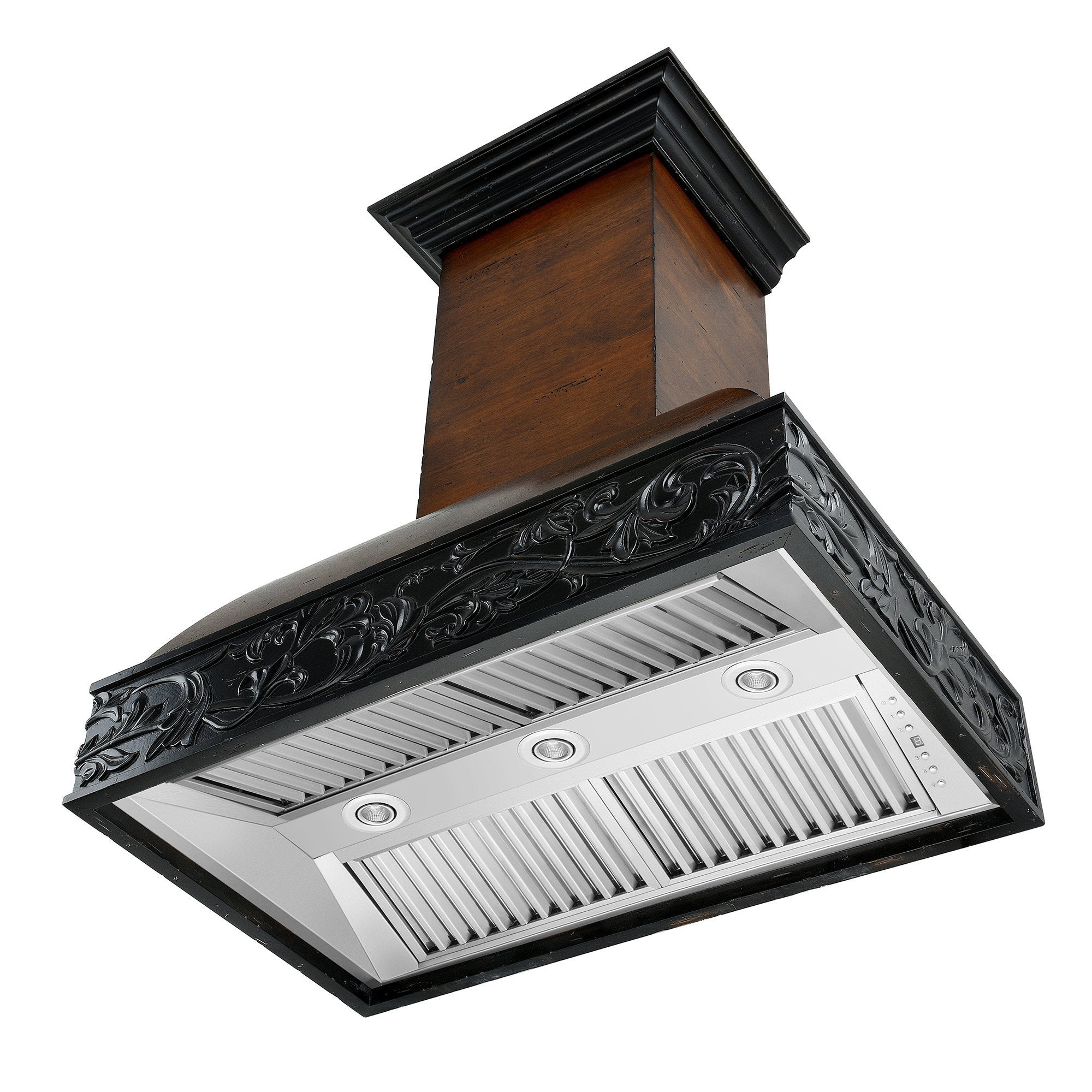 ZLINE 36 in. Ducted Wooden Wall Mount Range Hood with Dual Remote Blower in Antigua and Walnut (393AR-RS-36)