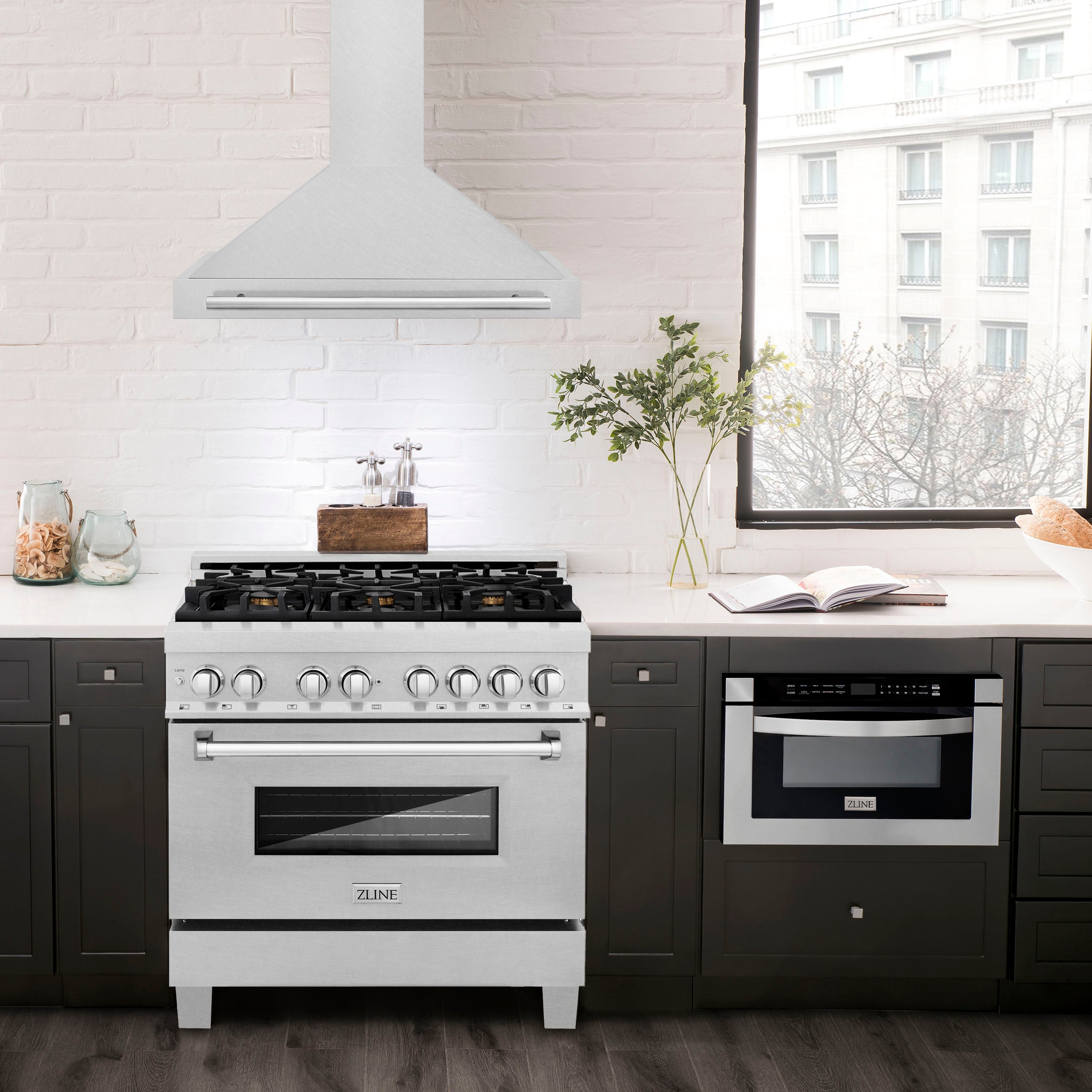 ZLINE 36 in. DuraSnow Stainless Steel Range Hood with Colored Shell Options and Stainless Steel Handle (KB4SNX-36)