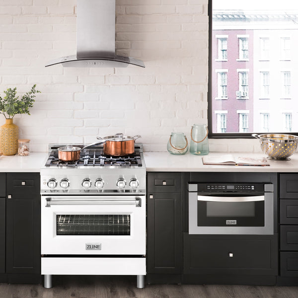 ZLINE 30" 4.0 cu. ft. Dual Fuel Range with Gas Stove and Electric Oven in Stainless Steel with Color Door Options (RA30)