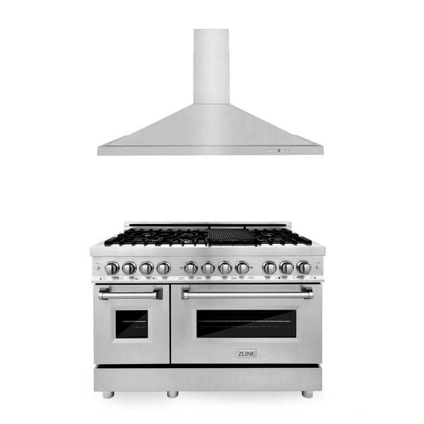 ZLINE Appliance Package | 48" Dual Fuel Range and Range Hood | Stainless Steel | 2KP-RARH48