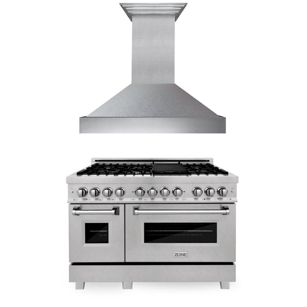 ZLINE 2 Piece Kitchen Appliance Package - 48" DuraSnow Stainless Steel Dual Fuel Range and Convertible Vent Range Hood (2KP-RASSNRH48)