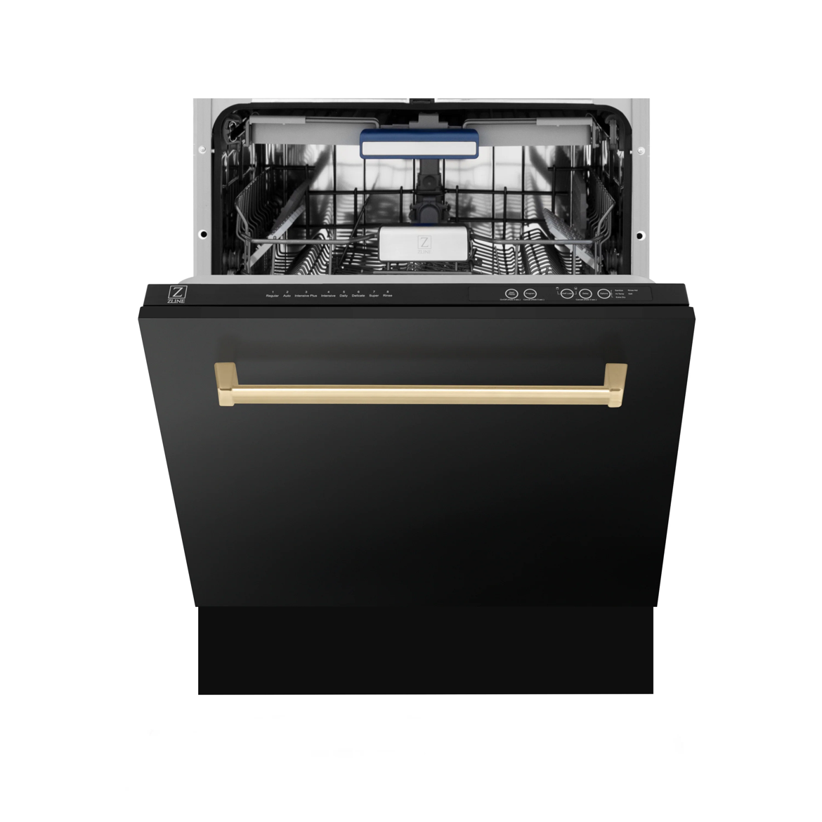 ZLINE Autograph Edition 24" 3rd Rack Top Control Tall Tub Dishwasher in Black Stainless Steel with Accent Handle, 51dBa (DWVZ-BS-24)