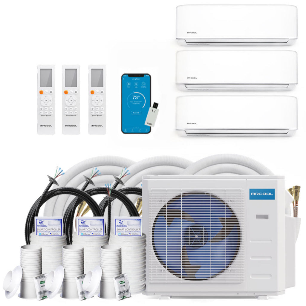 MRCOOL DIY 27,000 BTU Mini Split 3 Zone Ductless Air Conditioner & Heat Pump - 3 Rooms 1250 SQ. FT - 4th Gen - WALL MOUNTED - 9k+9k+12k