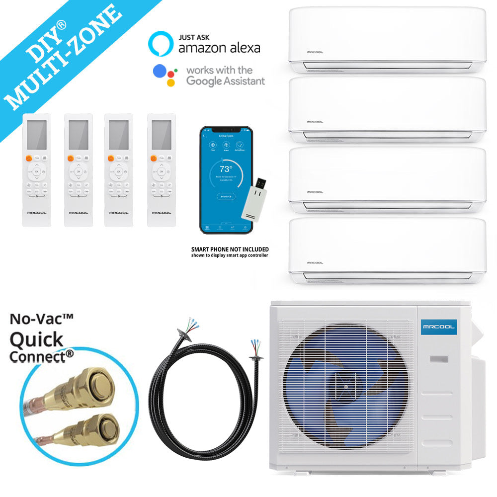 MrCool 36k BTU DIY Ductless Mini Split Heating Cooling Complete System - Covers Up To 1750 SQ. FT (4 Zone - Four Rooms) - 4th Gen - WALL MOUNTED - 9k+9k+12k+12k
