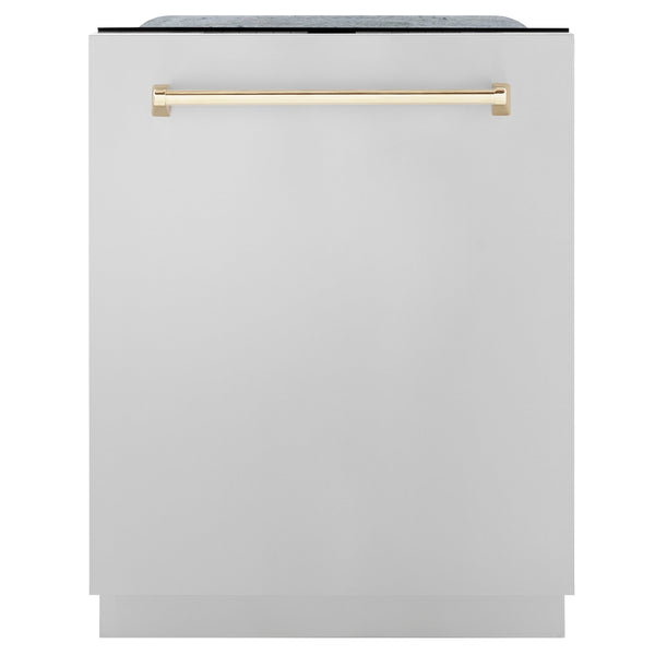 ZLINE Autograph Edition 24" 3rd Rack Top Touch Control Tall Tub Dishwasher in Stainless Steel with Accent Handle, 45dBa (DWMTZ-304-24)