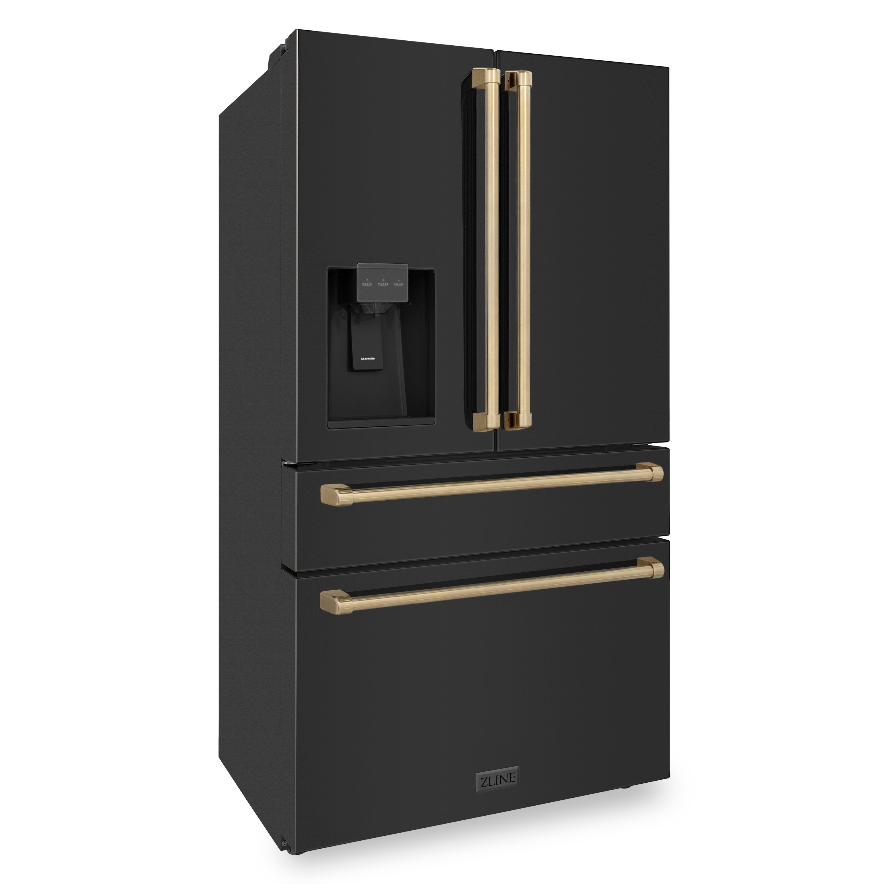 ZLINE 36" Autograph Edition 21.6 cu. ft Freestanding French Door Refrigerator with Water and Ice Dispenser in Fingerprint Resistant Black Stainless Steel with Accents (RFMZ-W-36-BS)