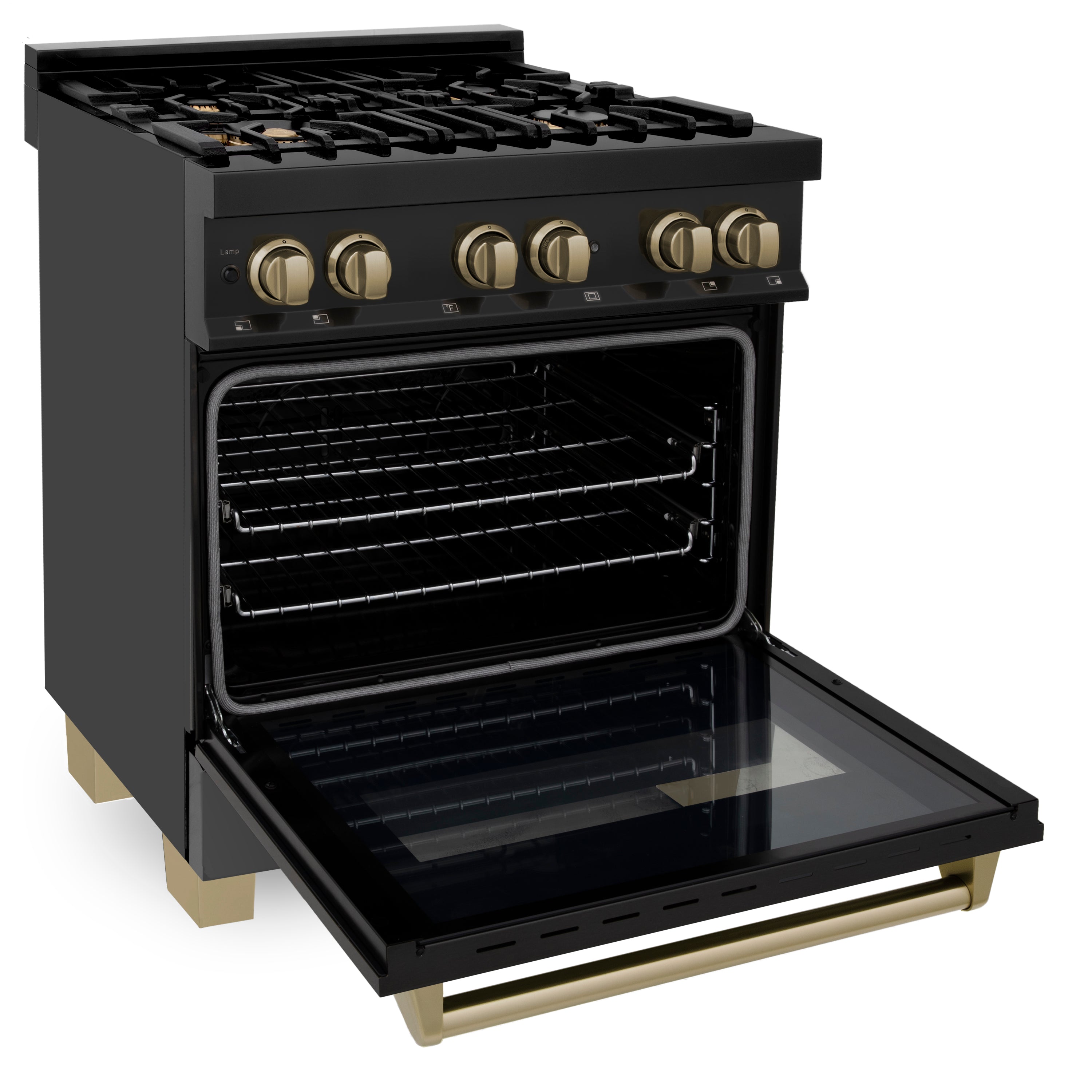 ZLINE Autograph Edition 30" 4.0 cu. ft. Dual Fuel Range with Gas Stove and Electric Oven in Black Stainless Steel with Accents (RABZ-30)