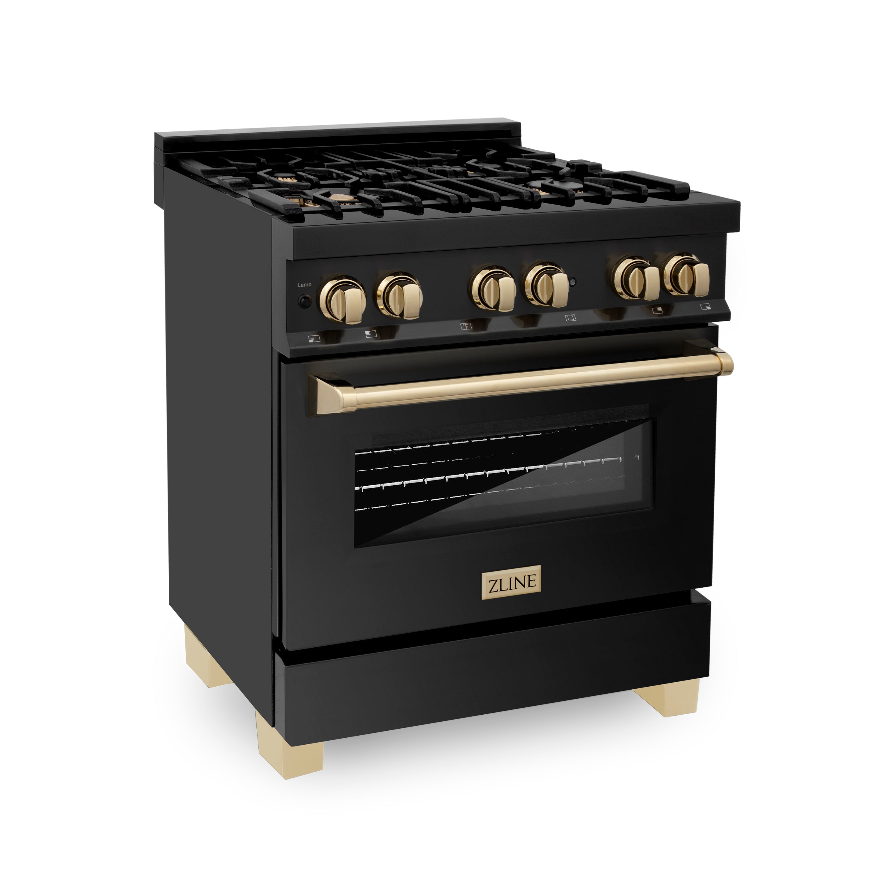 ZLINE Autograph Edition 30" 4.0 cu. ft. Dual Fuel Range with Gas Stove and Electric Oven in Black Stainless Steel with Accents (RABZ-30)