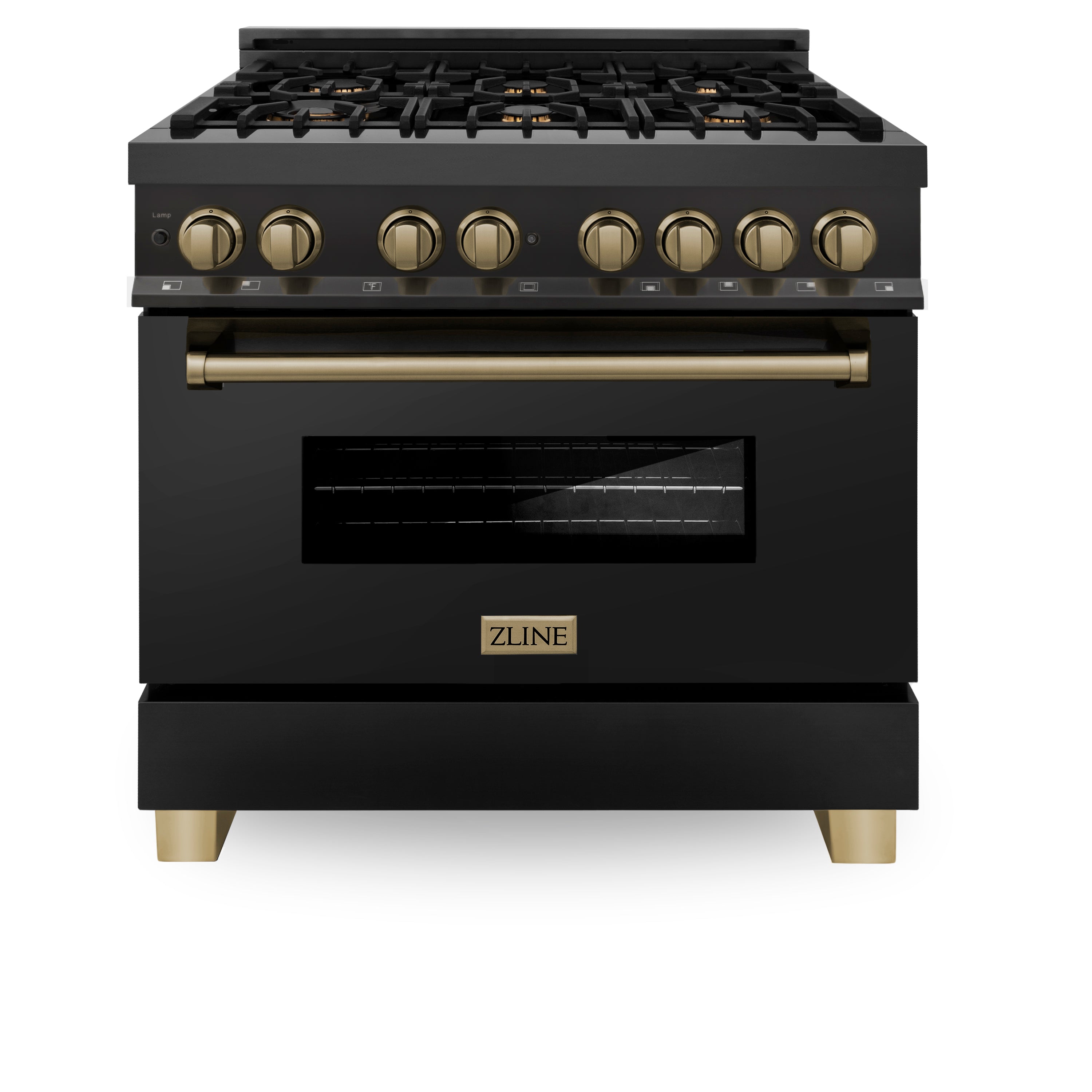 ZLINE Autograph Edition 36" 4.6 cu. ft. Dual Fuel Range with Gas Stove and Electric Oven in Black Stainless Steel with Accents (RABZ-36)