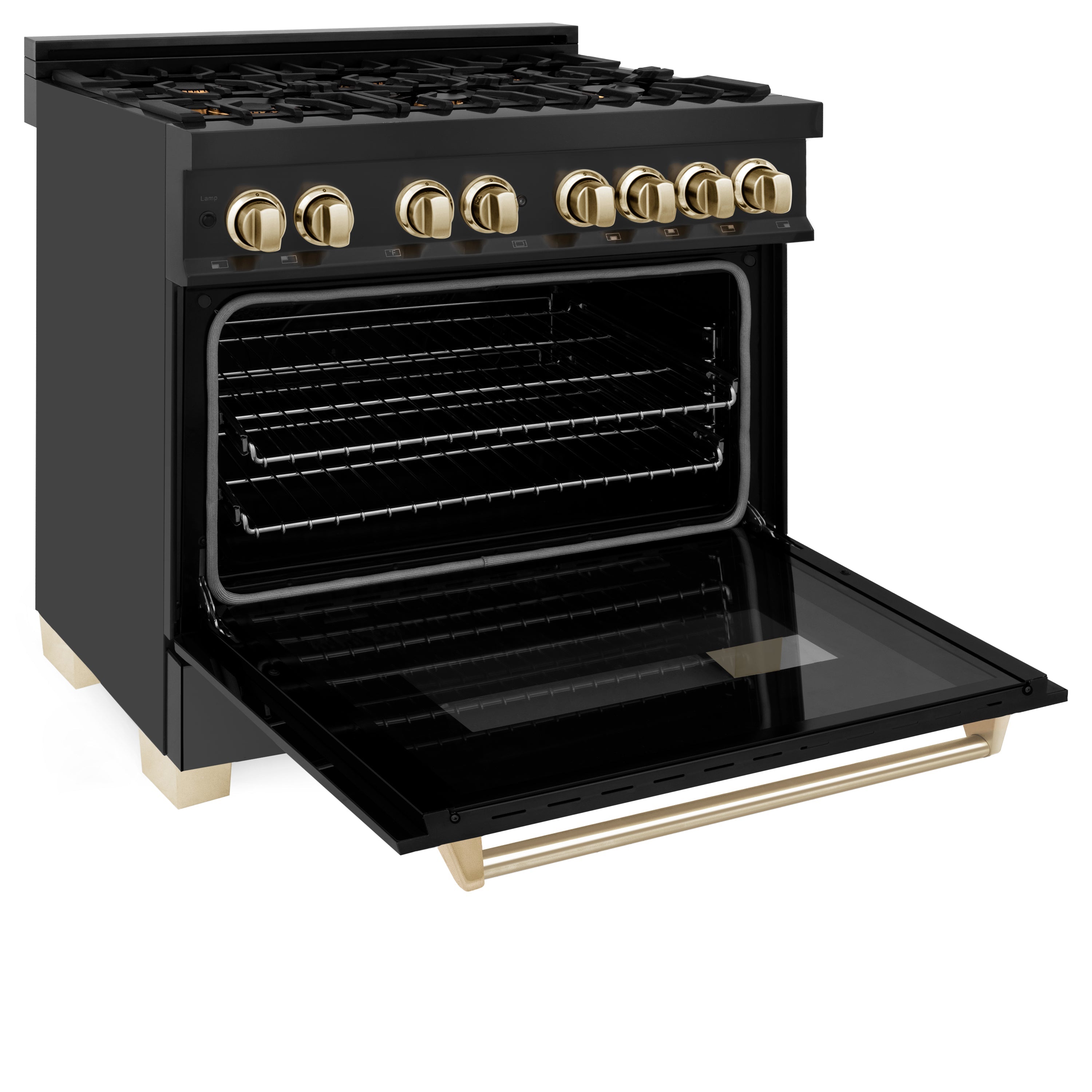 ZLINE Autograph Edition 36" 4.6 cu. ft. Dual Fuel Range with Gas Stove and Electric Oven in Black Stainless Steel with Accents (RABZ-36)