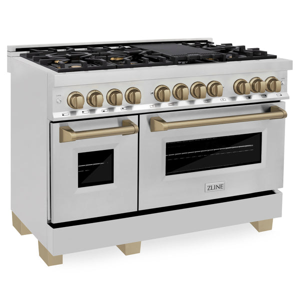 ZLINE Autograph Edition 48" 6.0 cu. ft. Dual Fuel Range with Gas Stove and Electric Oven in Stainless Steel with Accents (RAZ-48)