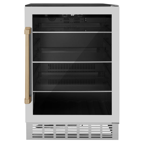 ZLINE 24" Autograph Edition 154 Can Beverage Cooler Fridge with Adjustable Shelves in Stainless Steel with Champagne Bronze Accents (RBVZ-US-24-CB)