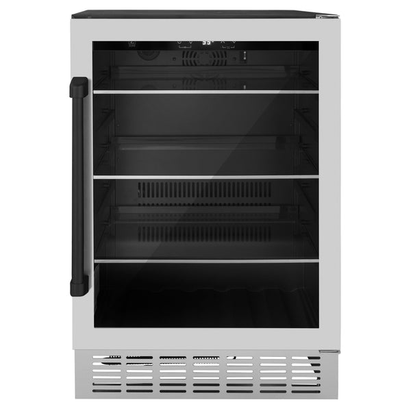 ZLINE 24" Autograph Edition 154 Can Beverage Cooler Fridge with Adjustable Shelves in Stainless Steel with Matte Black Accents (RBVZ-US-24-MB)