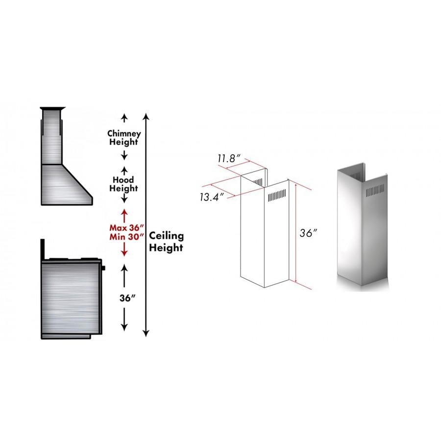 ZLINE 1-36" Chimney Extension for 9 ft. to 10 ft. Ceilings (1PCEXT-455/476/477/667/697)