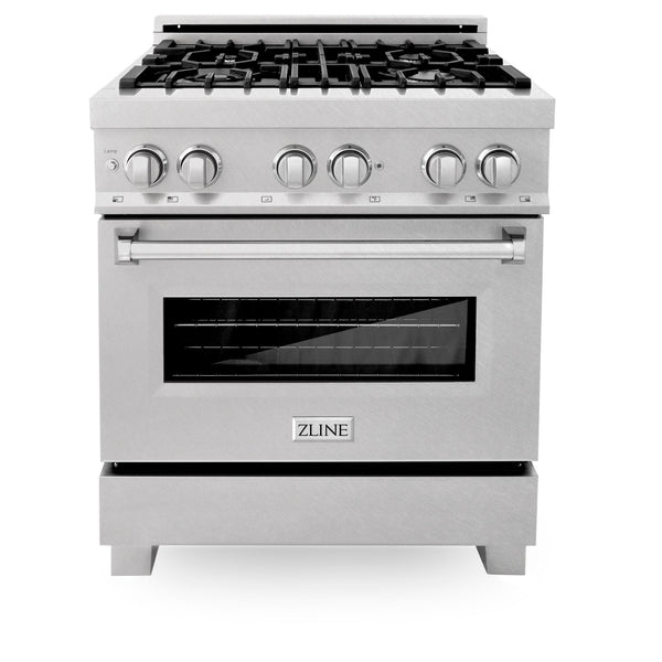 ZLINE 30" 4.0 cu. ft. Dual Fuel Range with Gas Stove and Electric Oven in DuraSnow® Stainless Steel with Color Door Options (RAS-SN-30)