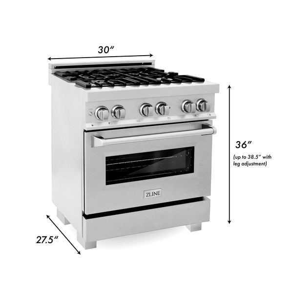 ZLINE 30" 4.0 cu. ft. Dual Fuel Range with Gas Stove and Electric Oven in DuraSnow® Stainless Steel with Color Door Options (RAS-SN-30)