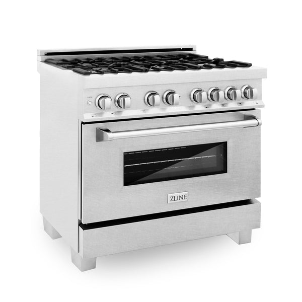ZLINE 36" Professional Dual Fuel Range in DuraSnow® Stainless Steel with Color Door Options (RAS-SN-36)