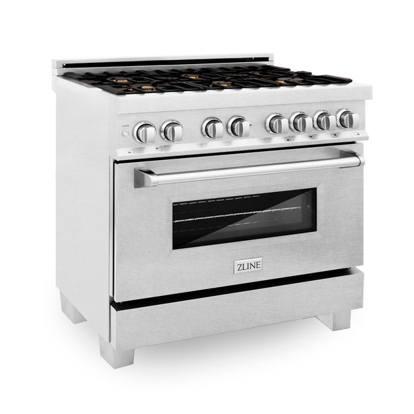 ZLINE 36" Professional Dual Fuel Range in DuraSnow® Stainless Steel with Color Door Options (RAS-SN-36)