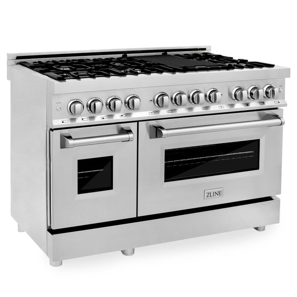 ZLINE 48" Professional Dual Fuel Range with Gas Stovetop & Electric Convection Oven in Stainless Steel & Color Door Options (RA48)