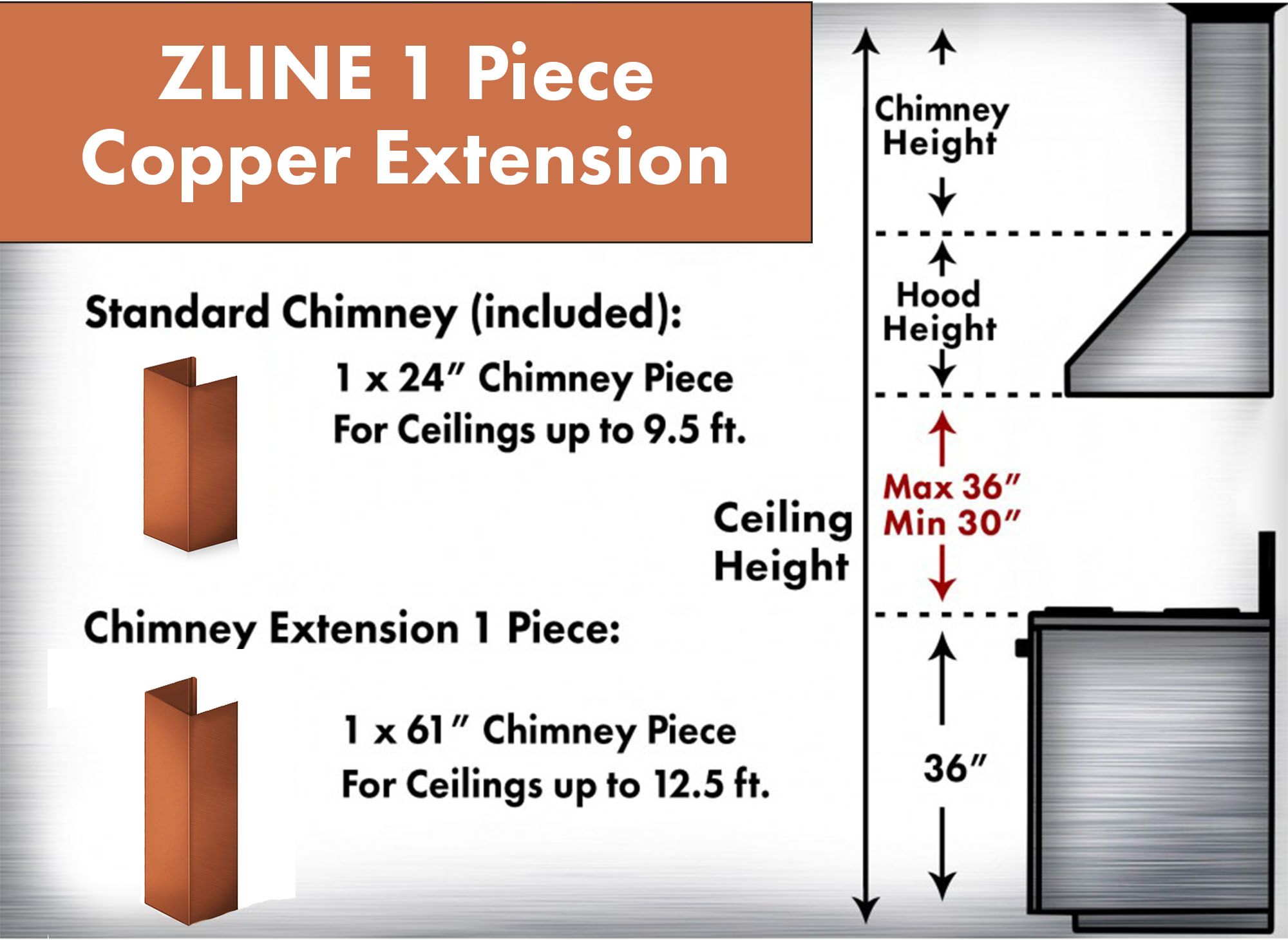 ZLINE 61" Extended Chimney and Crown (8KBC-E)