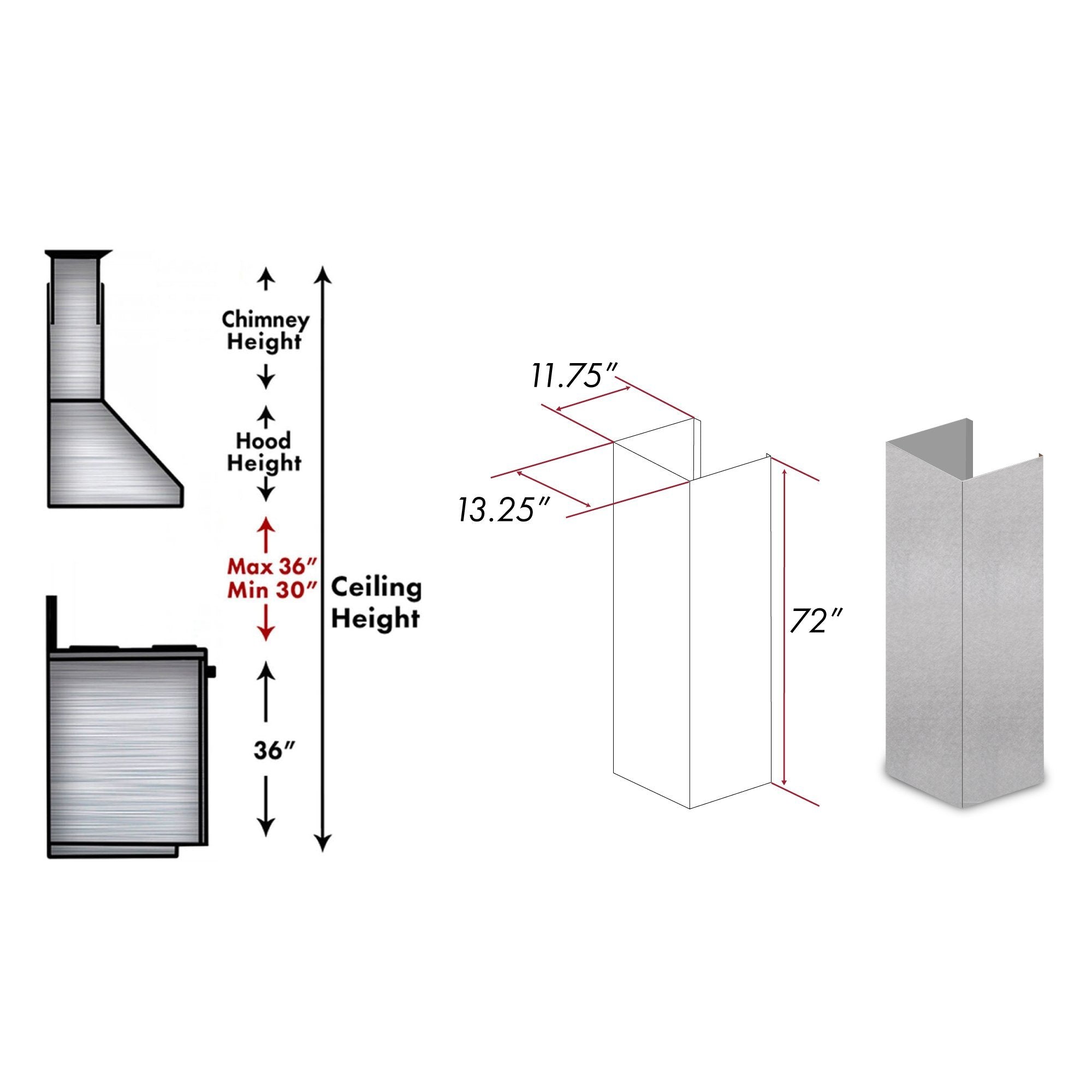 ZLINE 61" DuraSnow® Stainless Steel Extended Chimney and Crown (8654-E)