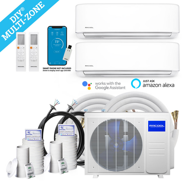 MRCOOL DIY 24,000 BTU Mini Split 2 Zone Ductless Air Conditioner & Heat Pump - 2 Rooms 1000 SQ. FT - 4th Gen - WALL MOUNTED - 12k+12k